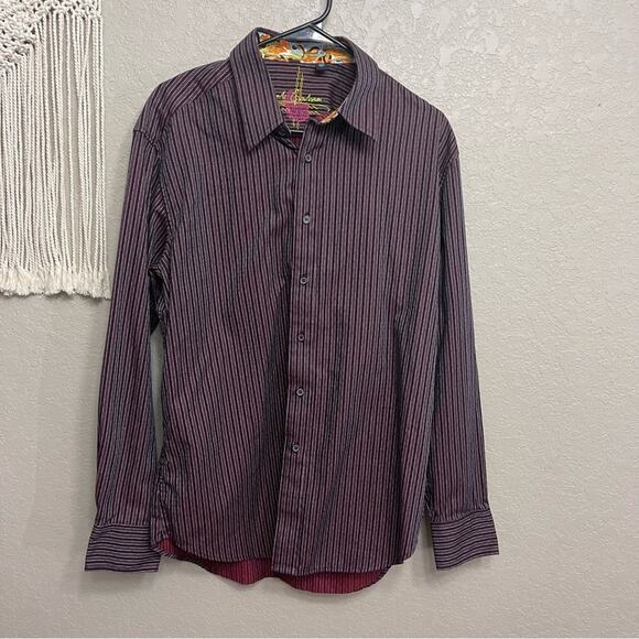 ROBERT GRAHAM sz L long sleeve stripes button down shirt cuffed print - Picture 1 of 9